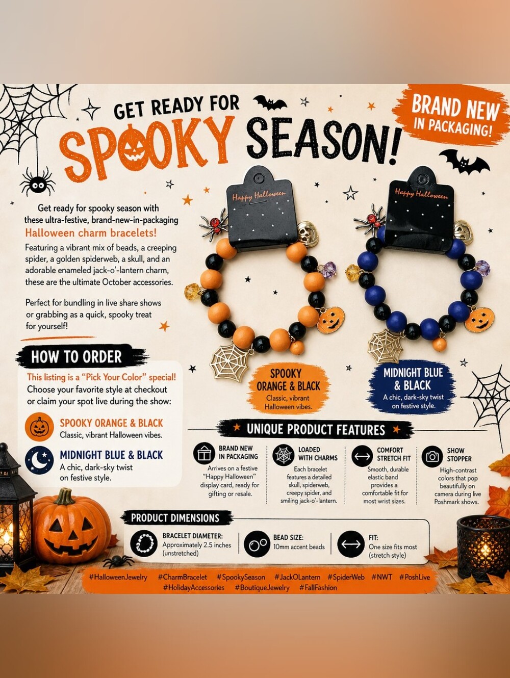 NWT Halloween Beaded Charm Bracelet – Pick Your Color!